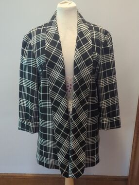 Anne Klein Black & White Plaid Open-Front Women's Blazer Jacket